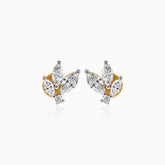 Gold and diamond earrings with marquise-cut stones in delicate floral cluster design